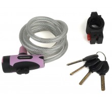 Велозамок-трос AUTHOR ASL-25 10х1500мм серебрянно-розовый ключ (арт.4067)